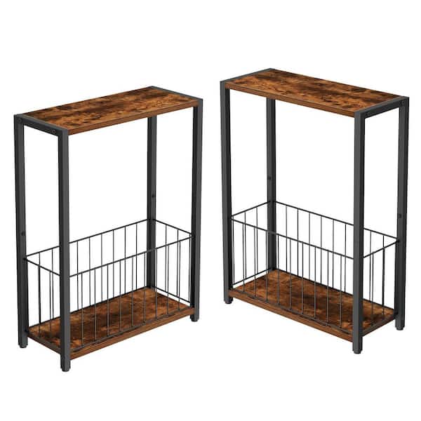 Rustic Brown 17 in. x 23.5 in. Metal Freestanding Magazine Rack Set of 2