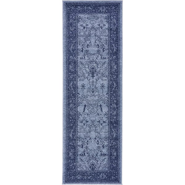 Unique Loom La Jolla Floral Blue 2' 0 x 6' 0 Runner Rug 3133375 - The ...