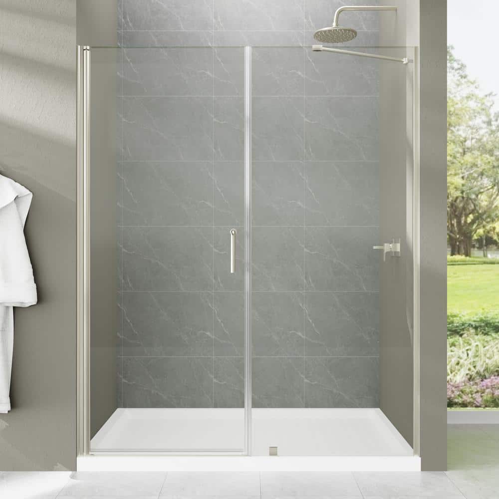 60" Brushed Nickel Semi-Frameless Pivot Shower Door with Clear Glass