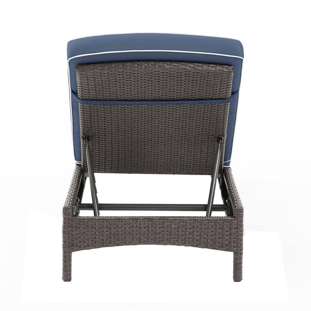 Palm Harbor Outdoor Wicker Chaise Lounge with Navy Cushions