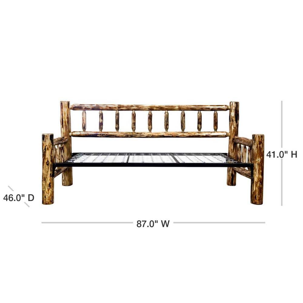 Rustic Twin-Size Solid Pine Wood Daybed with Lacquered Finish