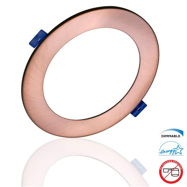 NICOR DLE Series 6 in. Round Aged Copper 5000K Integrated LED Recessed Canless Downlight with Trim