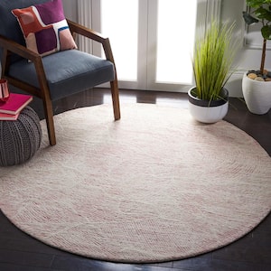 Metro Pink/Ivory 4 ft. x 4 ft. Solid Color Abstract Round Area Rug