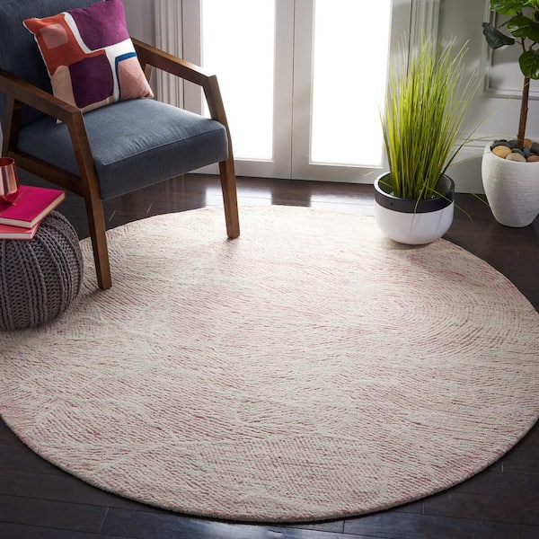 Metro Pink/Ivory 6 ft. x 6 ft. Solid Color Abstract Round Area Rug