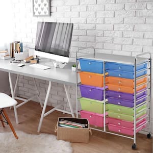 Multi-Colored Steel Frame 15-Drawer Utility Rolling Organizer Cart