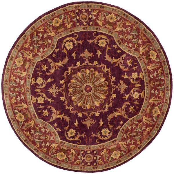 SAFAVIEH Empire Burgundy 6 ft. x 6 ft. Round Border Area Rug EM459B-6R ...