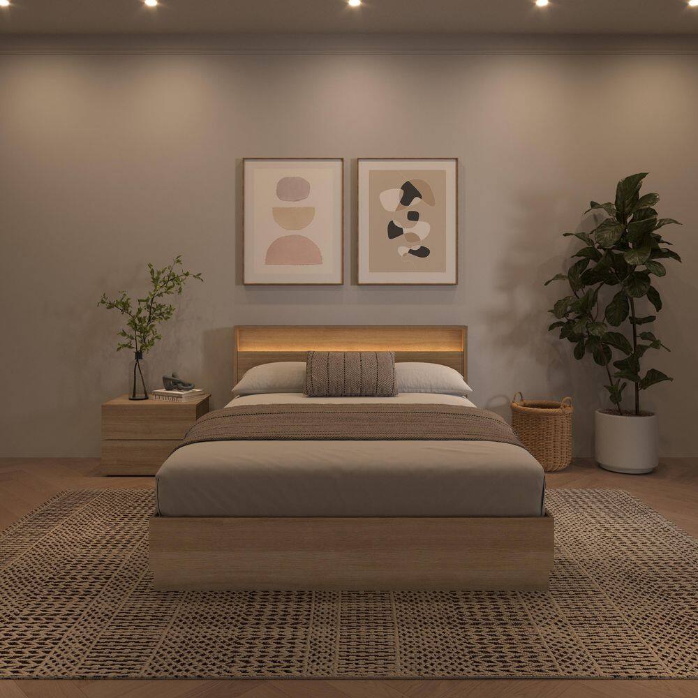 Hudson 3-Piece Brown Oak Wood Composite Queen Size Bedroom Set with Lighted Headboard price history on PriceWatchPro
