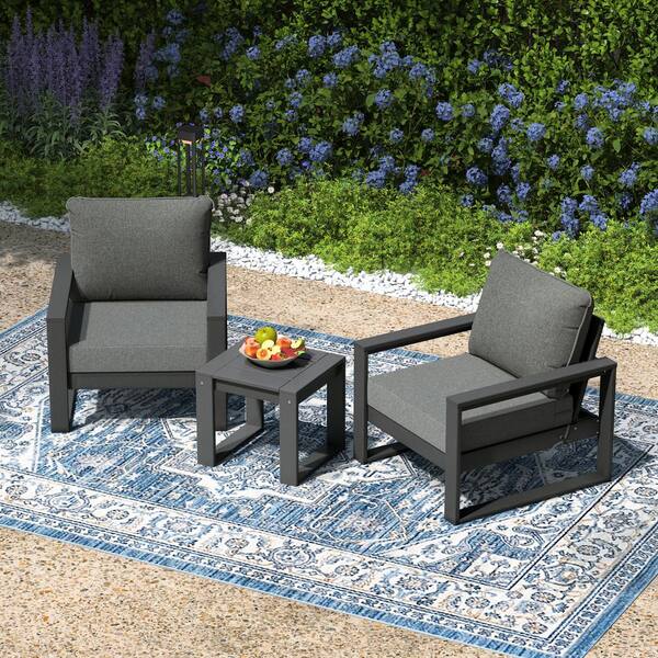 Endless Outdoor 3-Piece All Weather Gray HDPE Plastic Deep Seating Patio Lounge Chair Conversation Set, Gray Cushions