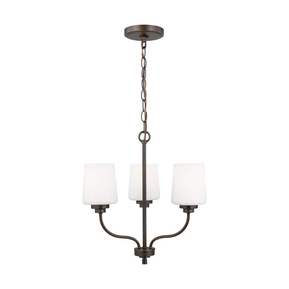 Windom Bronze 3-Light Chandelier with Etched Glass Shades