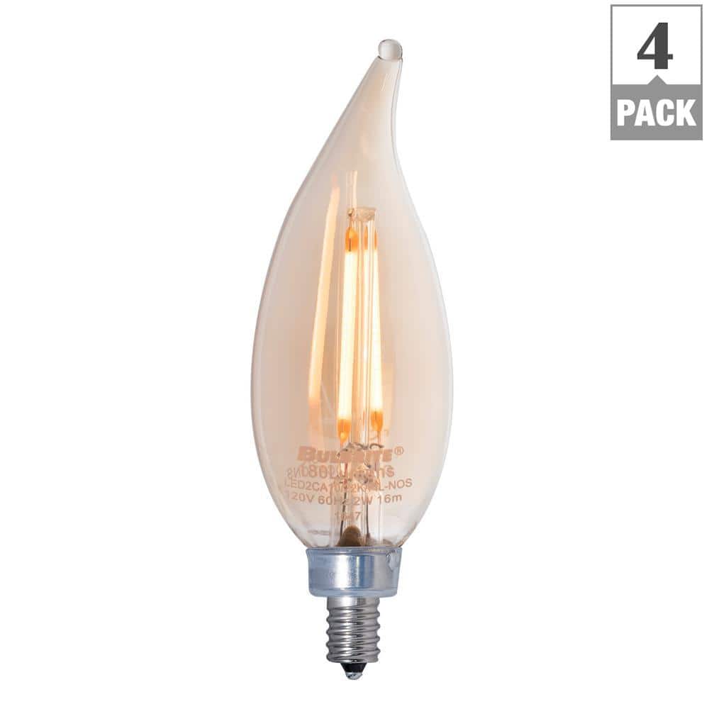 Amber Dimmable LED Filament CA10 Edison Bulbs, Pack of 4