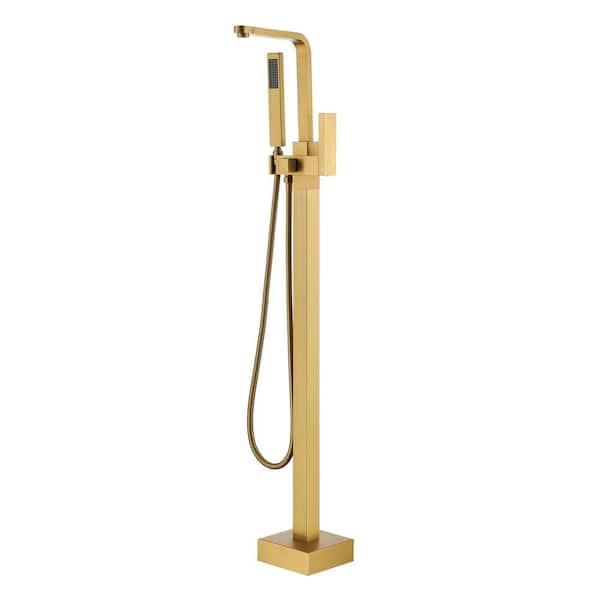 Dimakai Single-Handle Freestanding Tub Faucet with Hand Shower in Brushed Brass