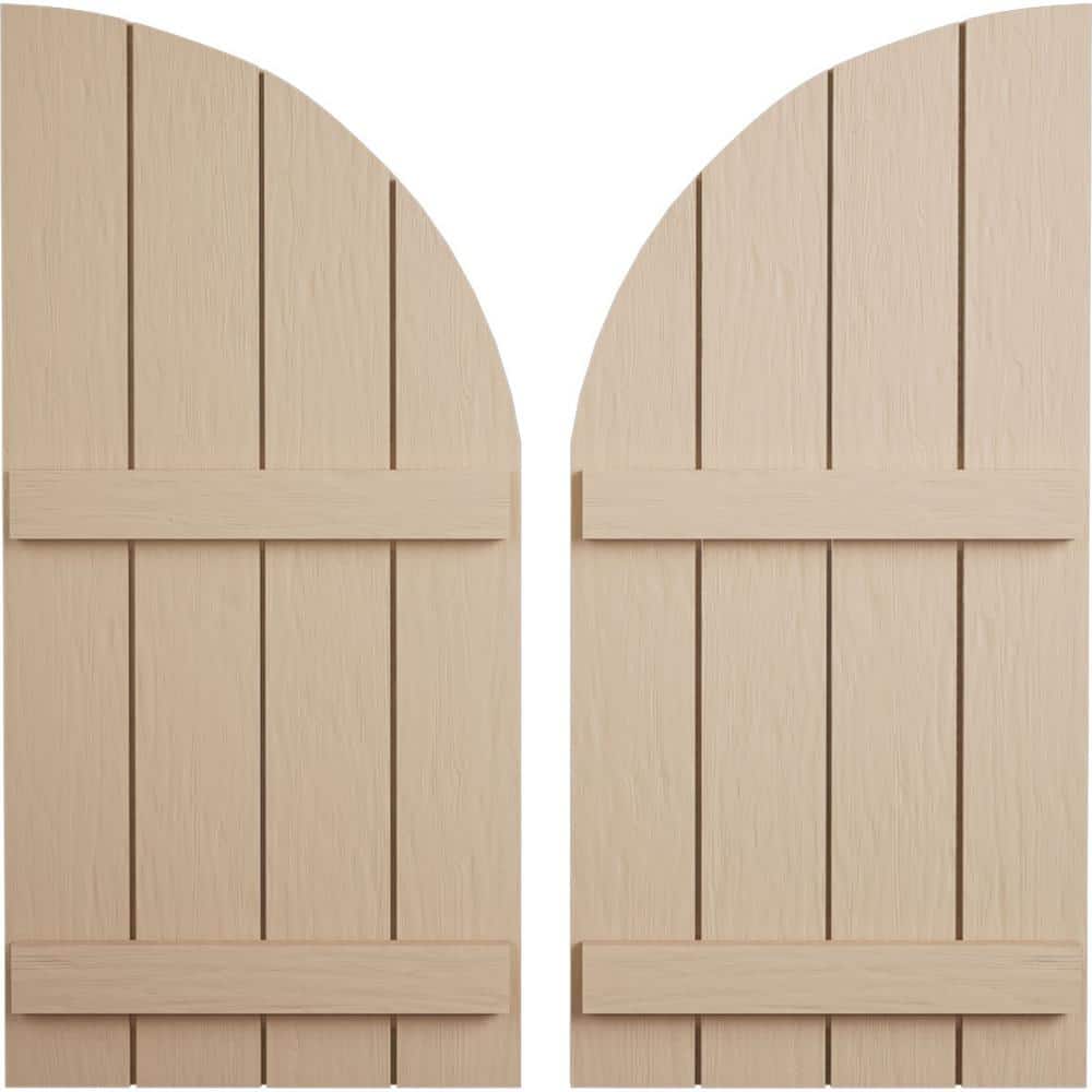 22 in. x 56 in. Polyurethane Rough Sawn 4-Board Joined Board and Quarter Arch Top Shutters Primed Tan price history on PriceWatchPro