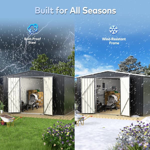 PABIMIA 14 ft. W x 12 ft. D Outdoor Metal Shed Storage Heavy Duty