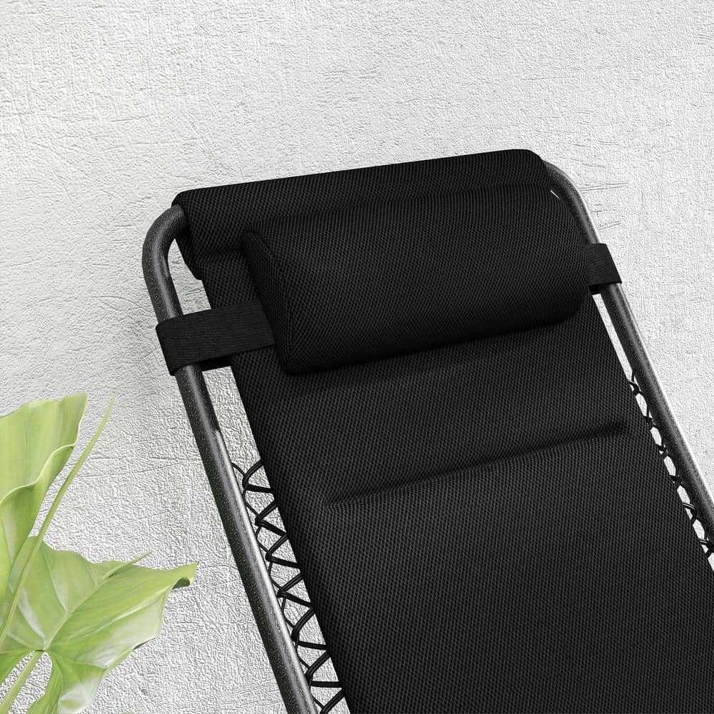 Black Steel Zero Gravity Outdoor Lounge Chairs with Cushions and Tray, Set of 2