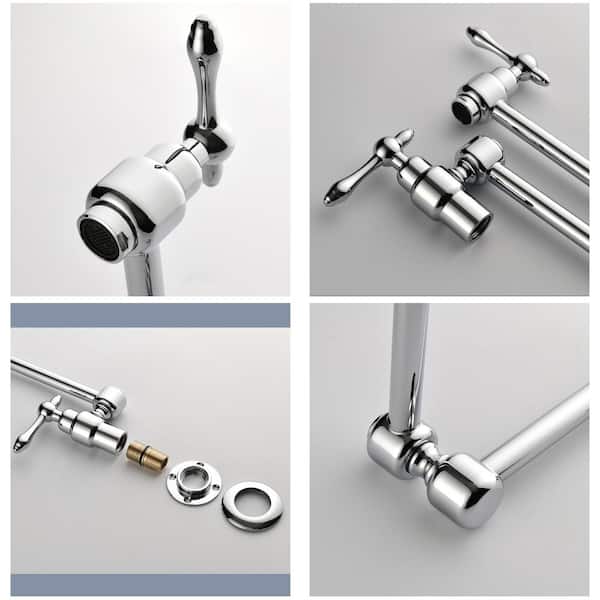Kafir 2-Handle Wall Mounted Pot Filler with Adjustable Function in Polished Nickel