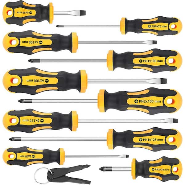 Magnetic Screwdrivers Set 10-Piece Cushion Grip Handle Chromium Vanadium Steel Ergonomic Storage Phillips Slotted