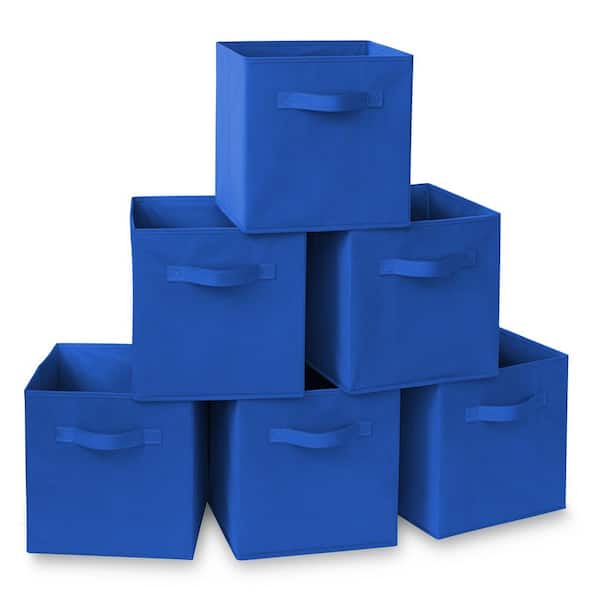 Casafield Royal Blue 11 in. x 11 in. Fabric Collapsible Cubes Decorative Basket Storage Bins-Set of 6