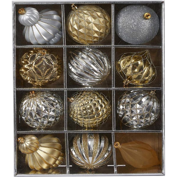 12 ft. Gold Unlit Flocked Full Classic Pine Artificial Christmas Tree with Ornament