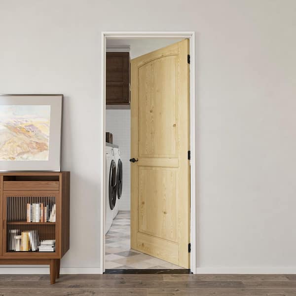 28 in. x 80 in. Arch 2-Panel No Bore Solid Core Unfinished Pine Wood Textured Interior Door Slab