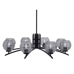 Siena 36 in. 8 Light Matte Black Chandelier with Smoke Ribbed Glass Shades