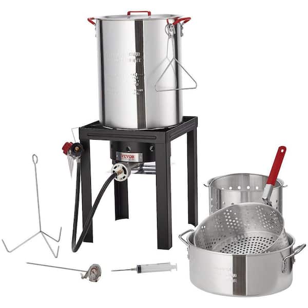 Turkey 30 qt. Deep Fryer Turkey and 10 qt. Fish Steamer Cooker Set 54,000 BTU Burner Propane Gas Boiler