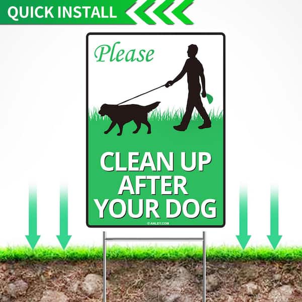 Pupzle Hundekot-Schild 'Clean Up After Your Dog' – 2 Stück, Wetterfest, 32 Cm Hoch, Mit Metallständer Für Garten & Rasen