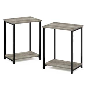 Simplistic 15.2 in. French Oak Rectangle Wood End Table with Industrial Metal Frame (Set of 2)