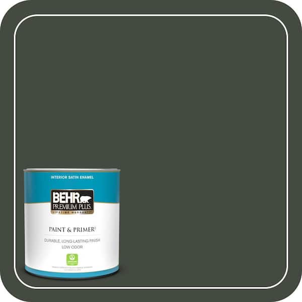 BEHR PREMIUM PLUS 1 qt. #BXC-12 Deep Forest Satin Enamel Low Odor Interior Paint & Primer