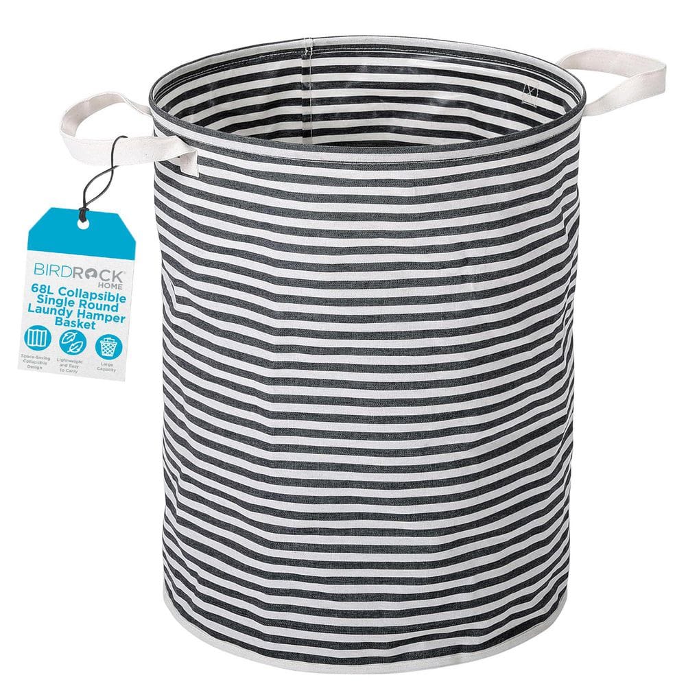 Gray & White Stripes Single Round Laundry Hamper Basket, Collapsible Laundry Bin with Handle price history on PriceWatchPro
