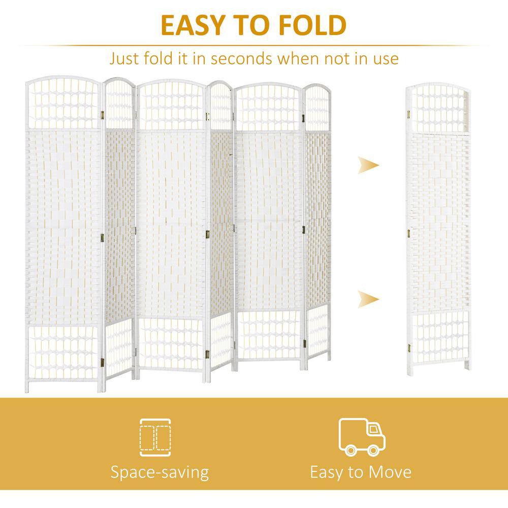 White 6-Panel Handwoven Folding Privacy Screen