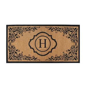 First Impression Hand Crafted Ella Entry X-Large Double Black/Beige 36 in. x 72 in. Flocked Coir Monogrammed H Door Mat