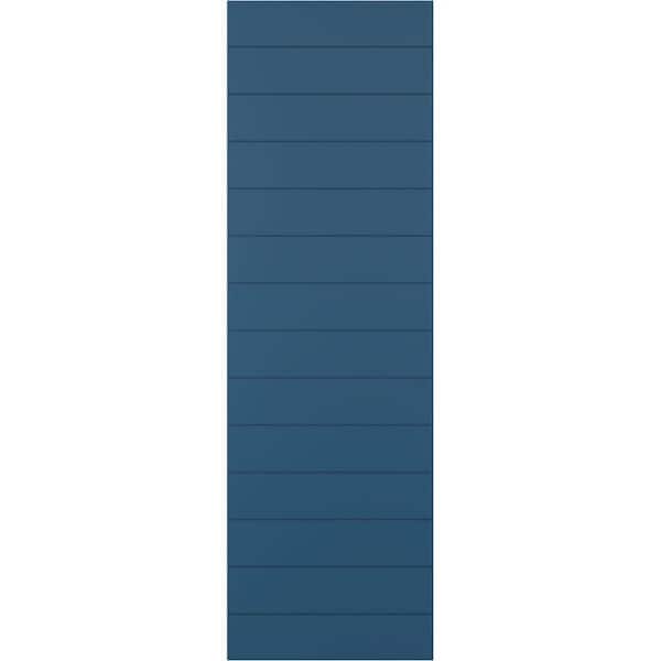 Ekena Millwork 12 in. x 43 in. True Fit PVC Horizontal Slat Modern Style Fixed Mount Board and Batten Shutters Pair in Sojourn Blue