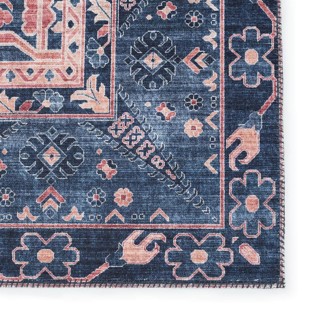 Reversible Medallion 6' x 9' Blue Synthetic Area Rug