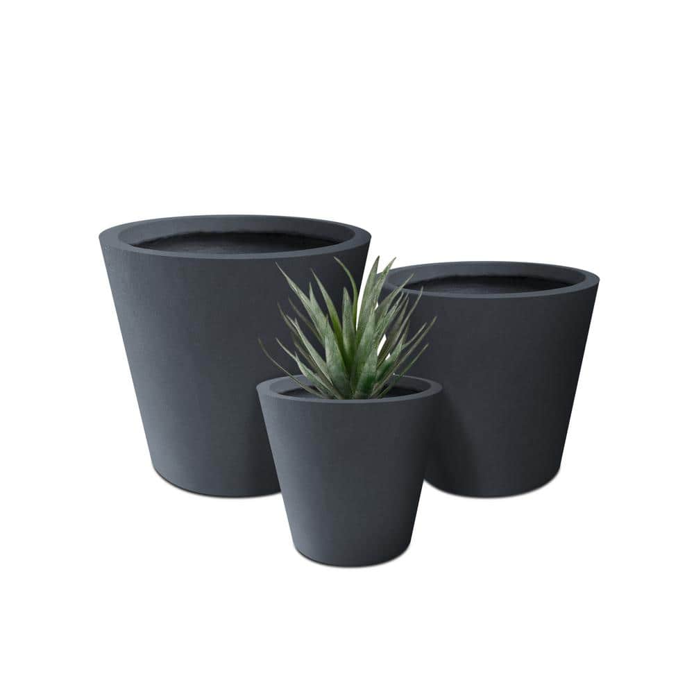 Charcoal Concrete Indoor/Outdoor Round Planters Set of 3