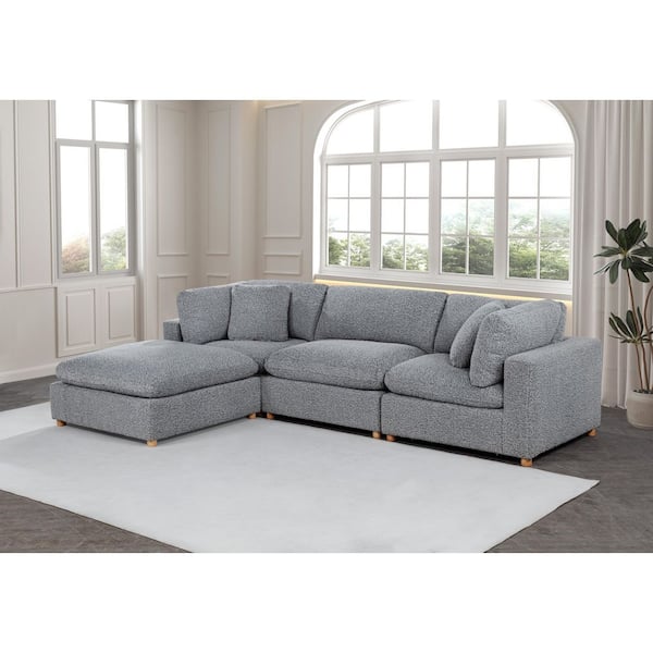 Dexter 80 in W. Straight Arm 4-Piece Boucle Fabric Modular Sectional Sofa in. Rich Grey Color
