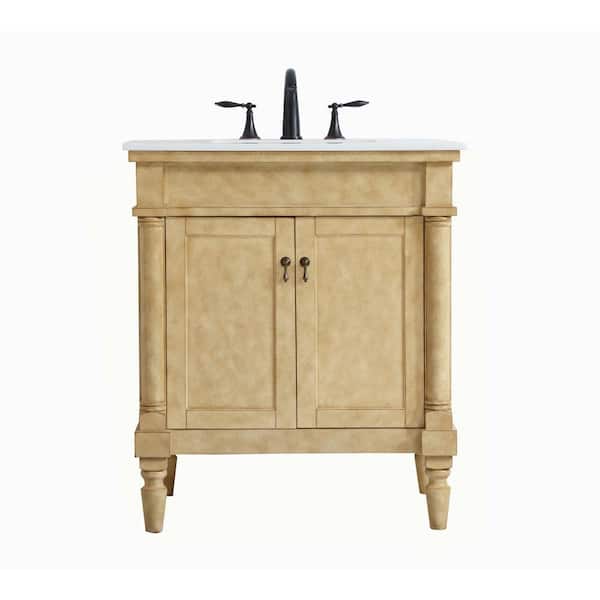 Unbranded Timeless Home 30 in. W x 21.5 in. D x 35 in. H Single Bathroom Vanity in Antique Beige with White Marble Top and Basin