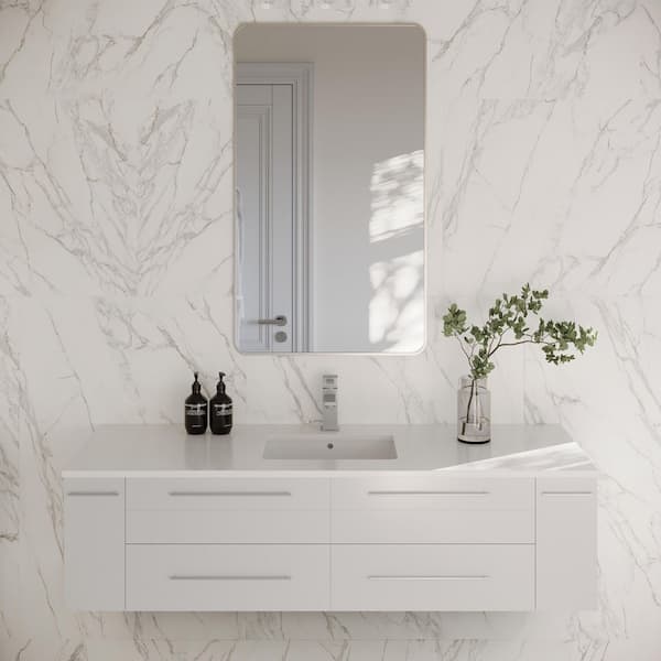 Lucera 60 in. Single Sink Wall Mount Floating White Bath Vanity with White Quartz Top and Undermount Ceramic Sink
