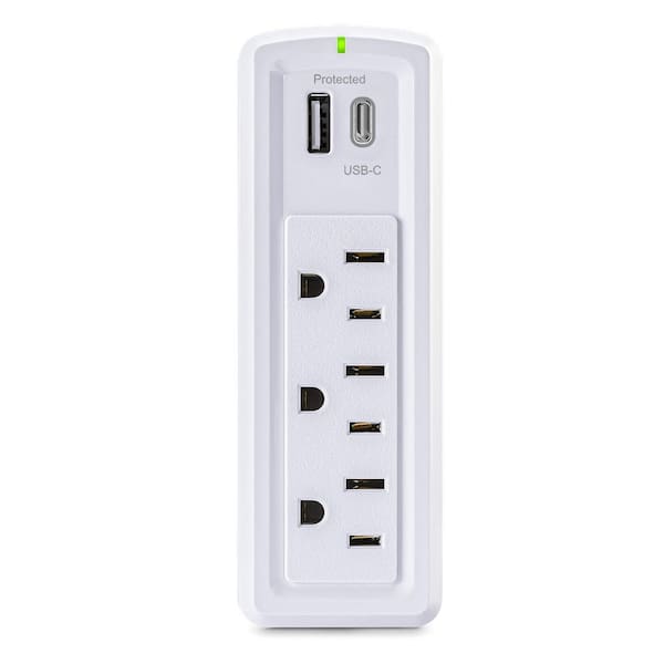 Commercial Electric 3-Outlet Wall Mounted Surge Protector in White