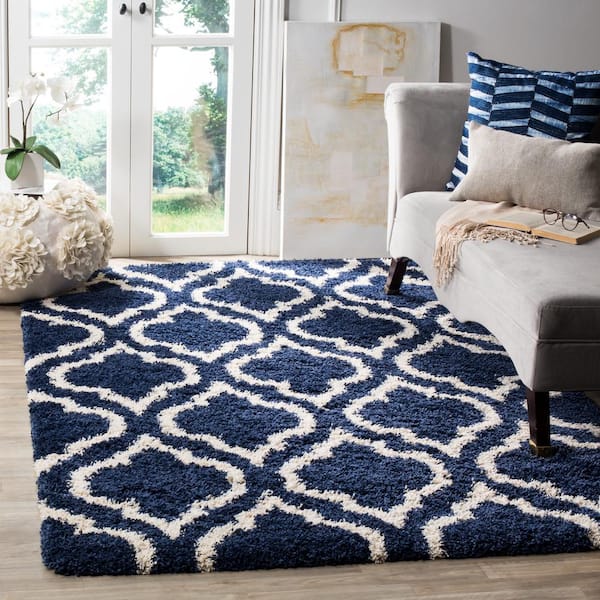 Hudson Shag 11 ft. x 15 ft. Navy/Ivory Geometric Multi-Trellis Area Rug