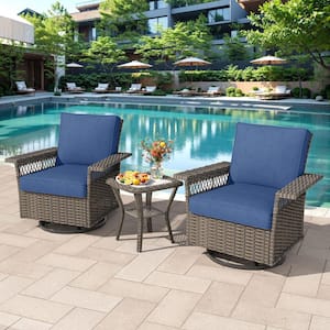 Nyajiah 3-Piece Wicker Patio Conversation Set with Blue Cushions