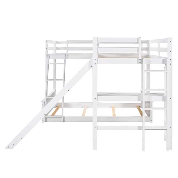 Harper & Bright Designs White Twin Over Full Wood Triple Bunk Bed With Desk  And Slide Qhs047Aak - The Home Depot