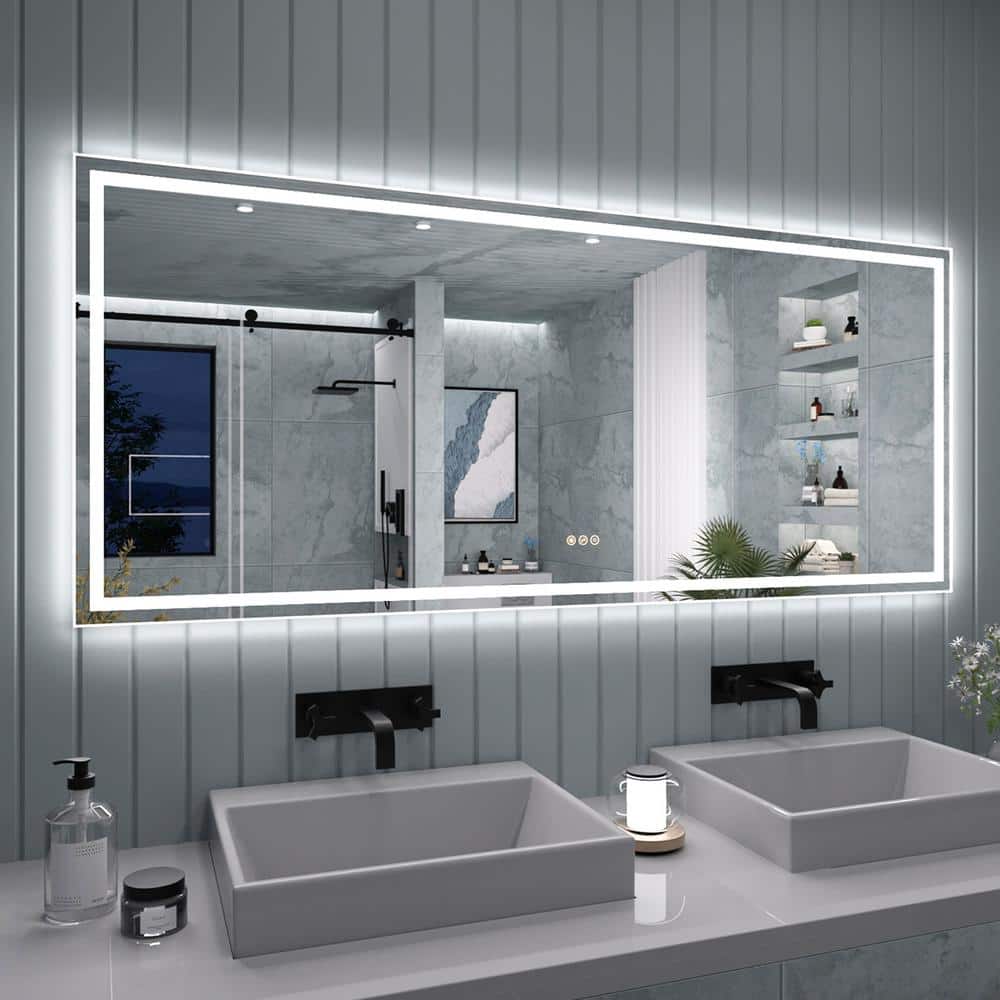 72 in. W x 30 in. H Rectangular Frameless LED Light Anti-Fog Wall Bathroom Vanity Mirror in Polished Crystal price history on PriceWatchPro