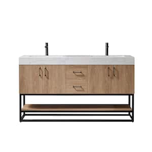 Alistair 60 in. W x 22 in. D x 33.9 in. H Bath Vanity in Oak with White Stone Vanity Top with Basin No Side Cabinet