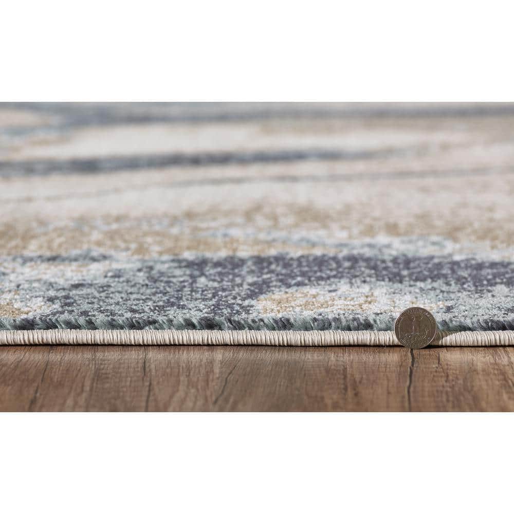 Blue and White Traditional Small Synthetic Rug, 63"x39"
