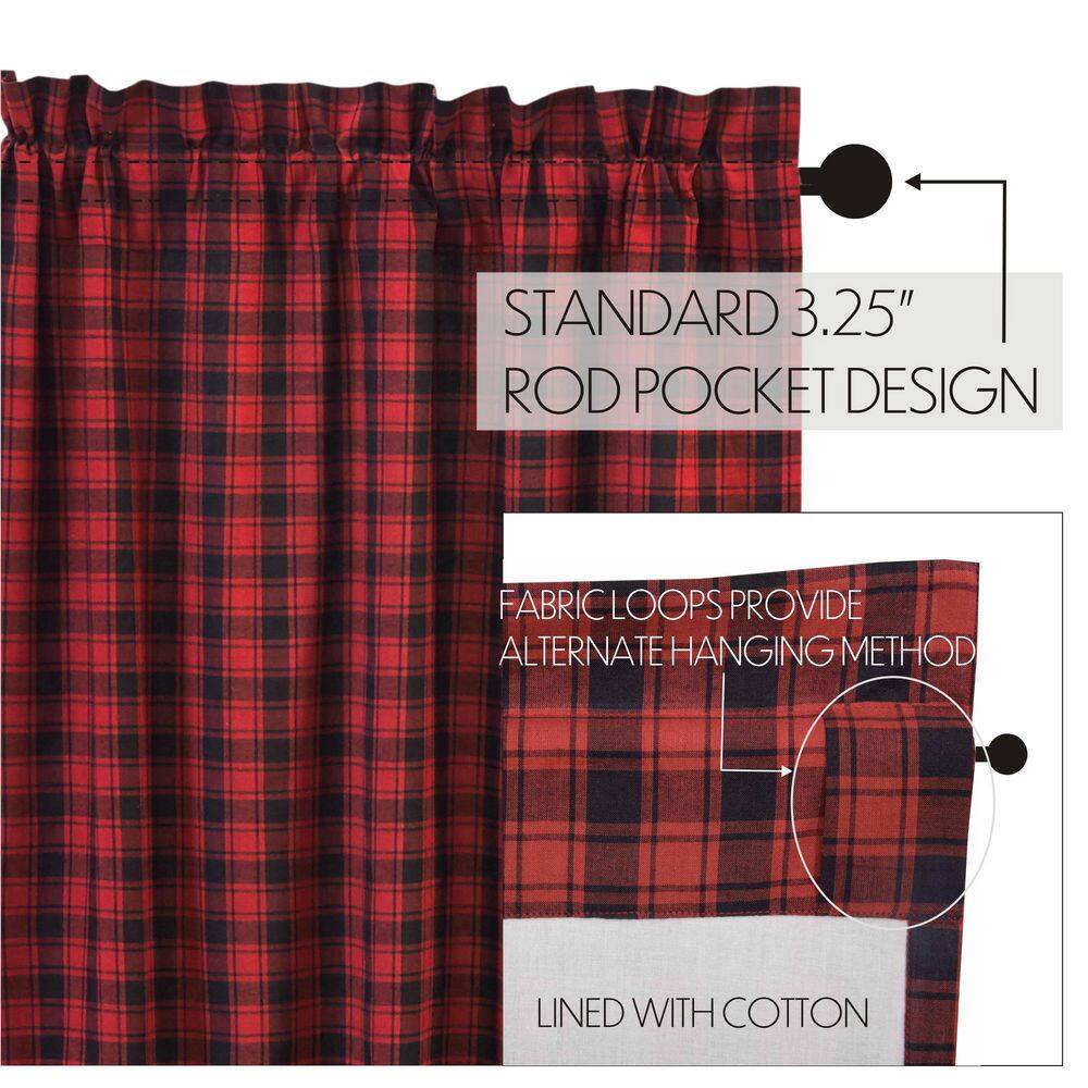 Chili Pepper Red Plaid Cotton Rod Pocket Window Panels, 63" Length