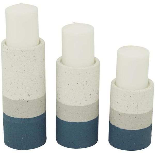 Novogratz Blue Metal Striped Pillar Candle Holder (Set of 3)