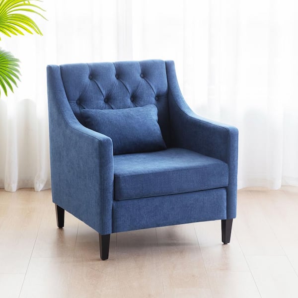 CSC DECOR INC Blue Fabric Upholstered Accent Armchair with Lumbar Pillow Bedroom Reading Chair Modern Single Sofa Chair with Wood Leg