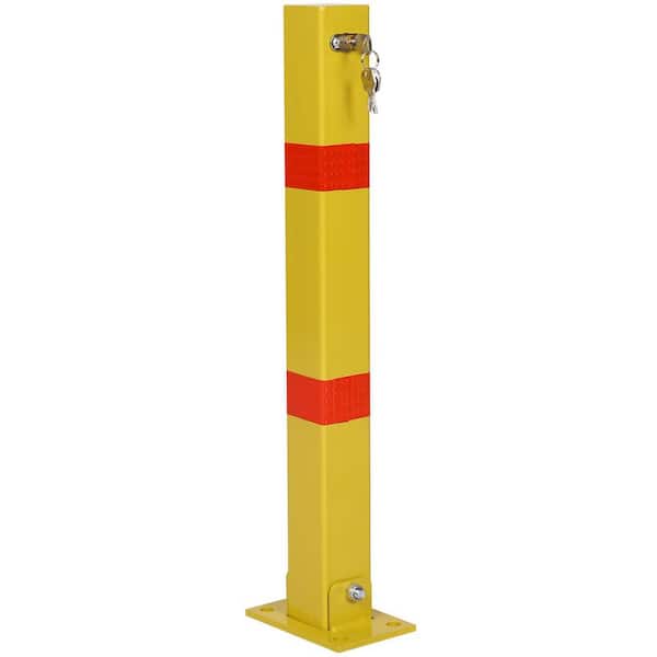 27.6 in. H  Square Yellow Steel Parking Bollard Posts w/Lock for Entrance,Sidewalk,Bicycle Lane,Garage or Parking Lot