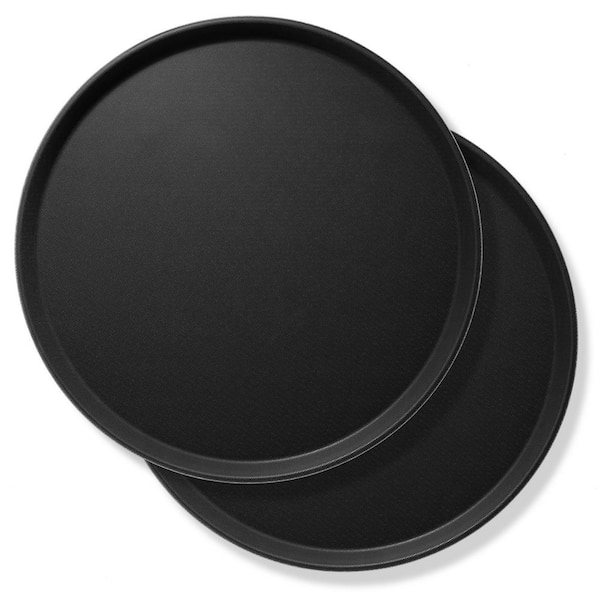 Jubilee 18 in. x .75 in. H Round Plastic Non-Slip Serving Trays, Black-NSF Food Service (Set of 2)