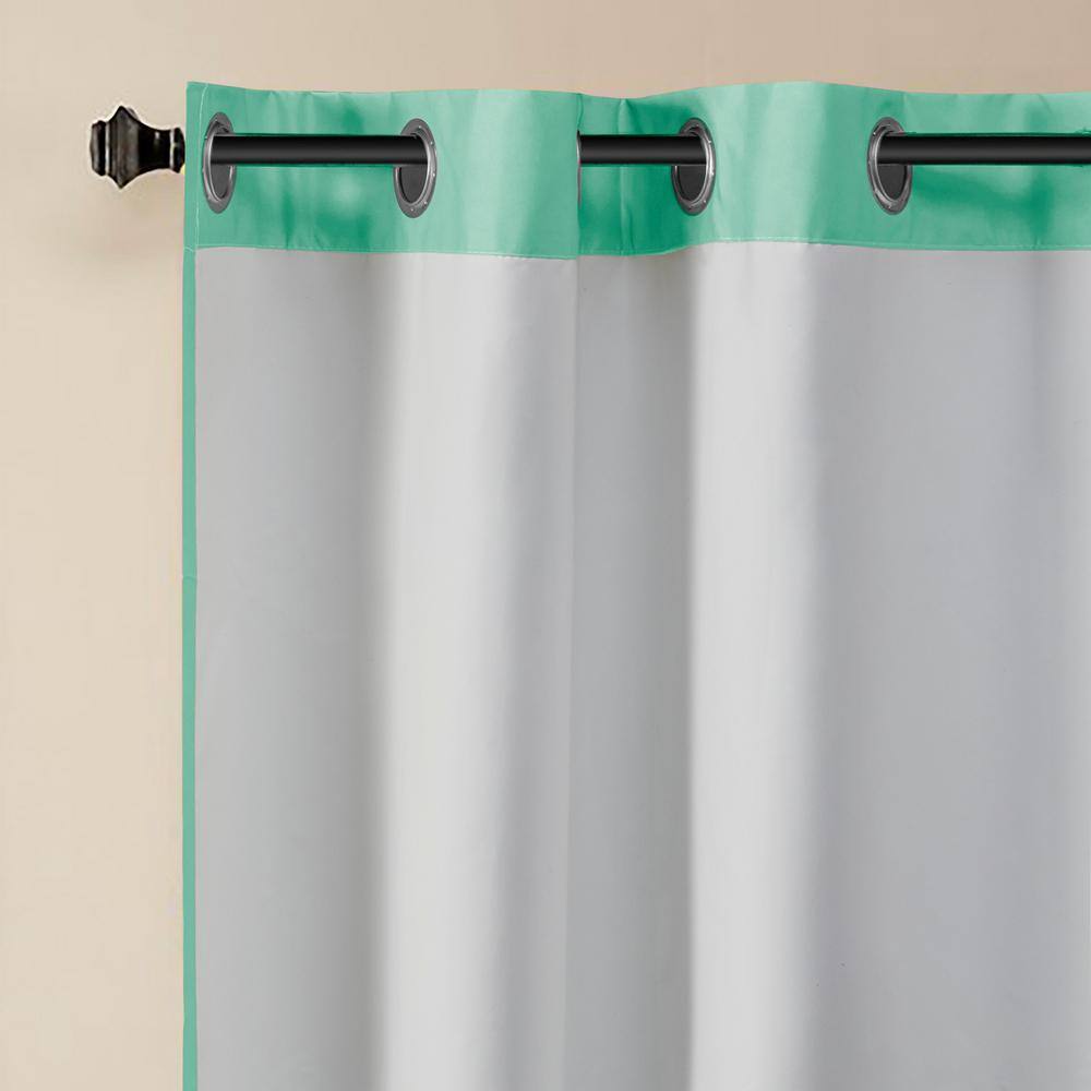Aqua and Gray Chevron Room-Darkening Grommet Curtain Panel Pair